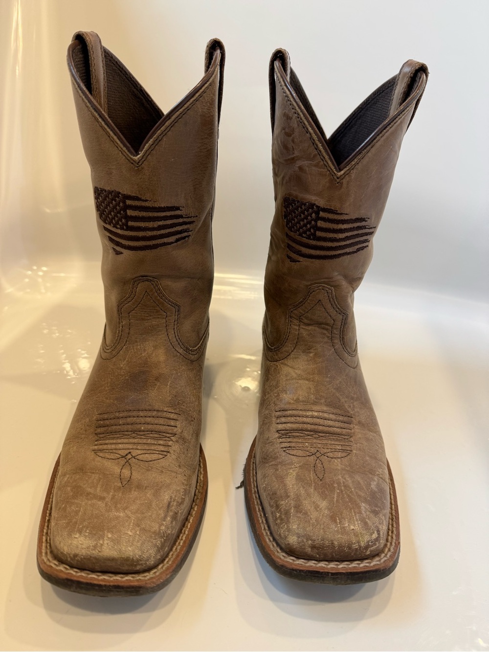 Ariat Youth Size 3 Brown Leather American Flag Western Cowboy Boots